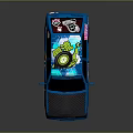 Blue Sedan Car With Flame Decals And Pokemon Graphics On Exterior