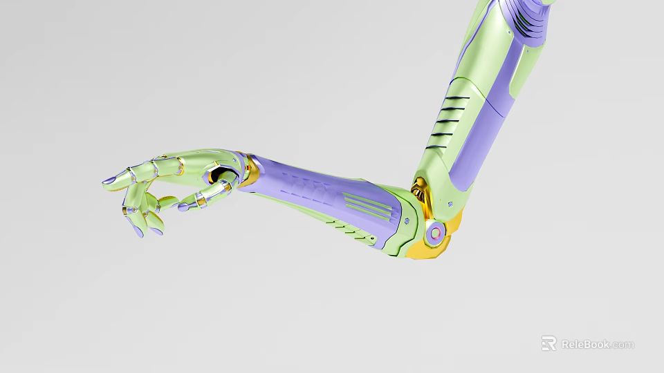 Industrial Robotic Arm Equipment Featuring Green Purple Mechanical Design And Precision Components 3d model 