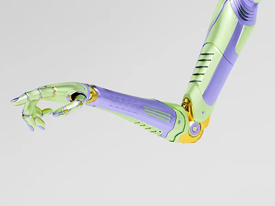 Industrial Robotic Arm Equipment Featuring Green Purple Mechanical Design And Precision Components 3d model