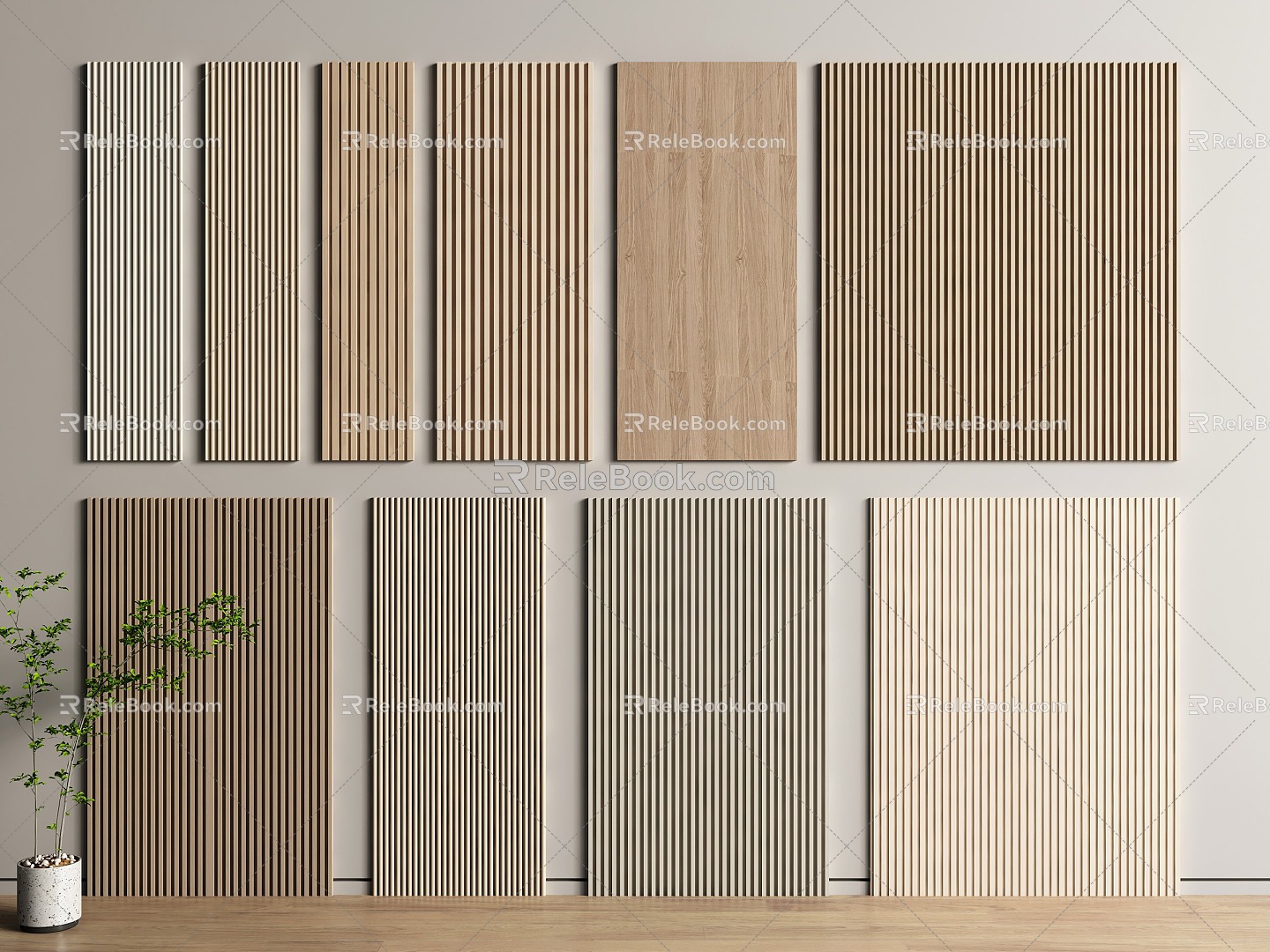 Wall Panel Grille Panel Wood veneer Decorative Panel Solid Board Wood Grille TV Background Wall 3d model