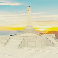 White Monument Architectural Structure With Red Top Base Steps And Railings 3d model