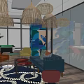 Stylish Lounge Area Interior With Colorful Chairs Sofa Coffee Tables And Decorative Wall Signs