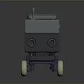 Gray And Purple Robot Character With Blue Wheels And Small Animal Creature