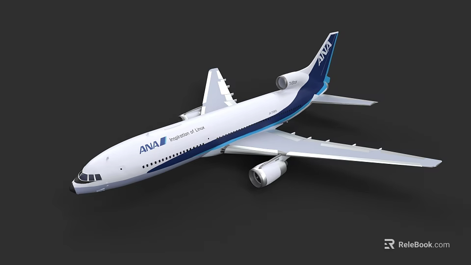 ANA Passenger Airplane With White And Blue Livery On Black Background 3d model 