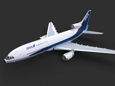 ANA Passenger Airplane With White And Blue Livery On Black Background 3d model