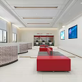 Modern Spacious Service Hall Interior With Bright Lighting Round Counter And Self Service Devices
