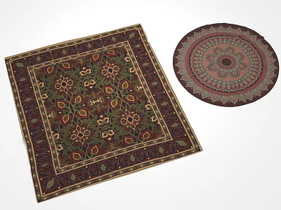 Decorative Square Rug With Intricate Floral Pattern And Matching Round Rug Design For Home Decor 3d model