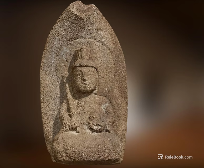 Ancient Stone Buddha Sculpture Carved With Headdress Sitting Posture And Handheld Object 3d model 
