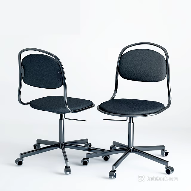 Modern Office Chair With Black Upholstery Metal Frame And Swivel Wheels 3d model 