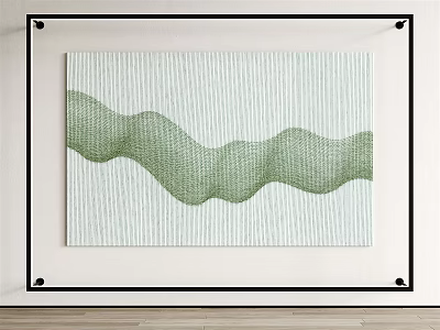 Modern Textured Green Wavy Pattern Wall Art in Black Frame with Light Background 3d model