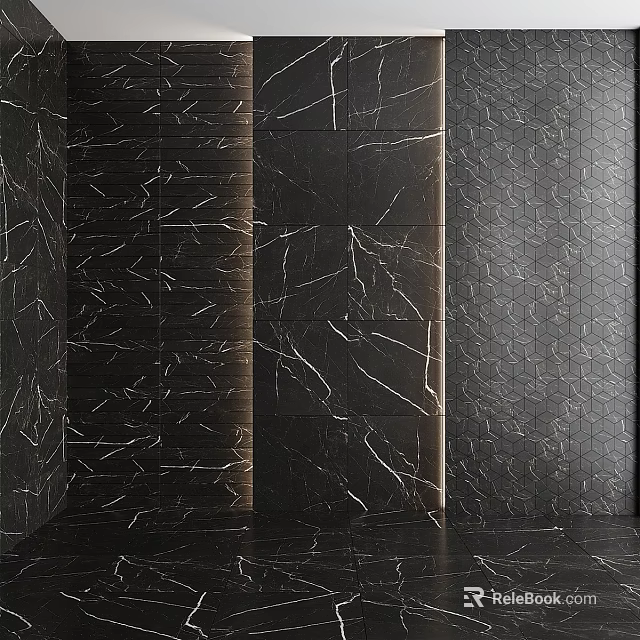 Black Marble Wall And Floor With Hexagonal Tile Texture Design 3d model