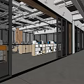 Modern Office Interior With Desks Chairs Bookshelves And Mountain View Windows