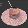 Creamy Soup in Pastry Crust Bowl on Woven Mat with Wooden Spoon