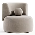 Modern Curved Single Sofa With Light Beige Fabric Upholstery And Round Brown Cushion