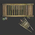 Miniature Wooden Arch Scene With Bench Street Lamp Small Boat And Plants