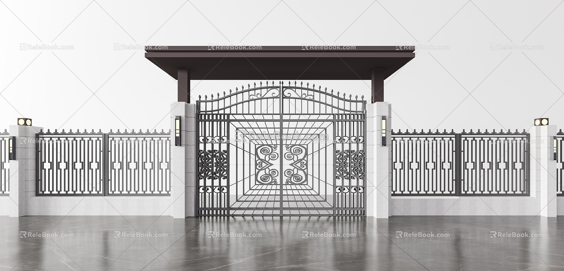 courtyard gate fence door head 3d model