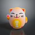 Yellow Smiling Lucky Cat Decorative Household Accessory With Round Shape And Paw Details