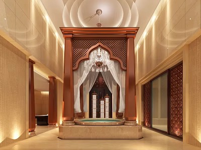 Luxurious SPA Area With Arch Crystal Chandelier Pool And Elegant Decor 3d model