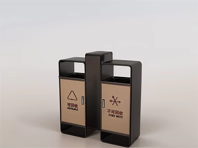 Dual Separate Waste Bins for Recyclable and Residual Waste in Home Use 3d model