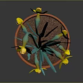 Yellow Daffodil Plant With Green Leaves In Orange Terracotta Pot On Gray Background