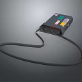 Portable Black Electronic Device With Colored Labels Buttons And Long Cable 3d model