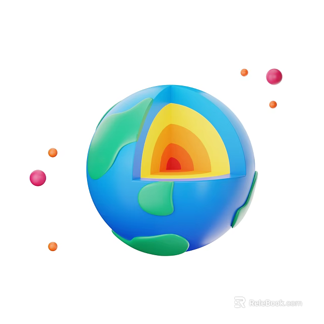 Decorative Ornament Set with Layered Earth Model Green Landmasses and Colorful Decorative Balls 3d model 
