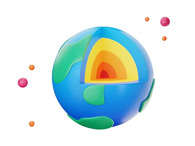 Decorative Ornament Set with Layered Earth Model Green Landmasses and Colorful Decorative Balls 3d model