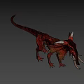 Game and Movie Mythical Creature Character With Red Skin Long White Tusks And Feathered Frills