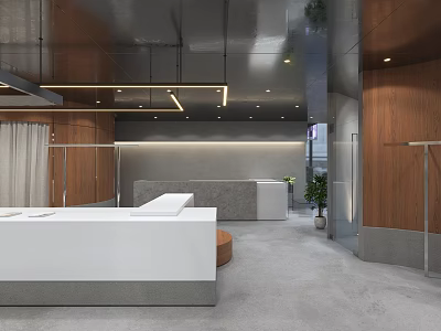 Modern Clothing Store Interior With Wooden Racks And White Counter Design 3d model