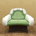 Stylish Single Sofa With Green White Striped Cushion White Armrests And Dark Brown Legs