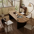Quiet Style Dining Table and Chair Combination Oval Dining Table for Six 3d model