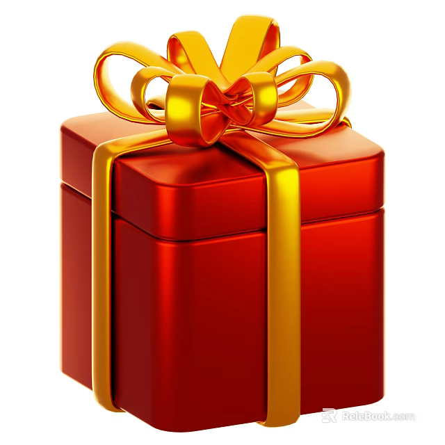 Decorative Ornament Set Featuring Red Gift Box With Golden Bow And Ribbon 3d model 