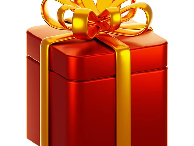 Decorative Ornament Set Featuring Red Gift Box With Golden Bow And Ribbon 3d model