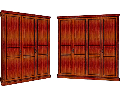 Classic Style Wooden Wardrobe Featuring Dark Wood Grain And Multiple Cabinet Doors 3d model