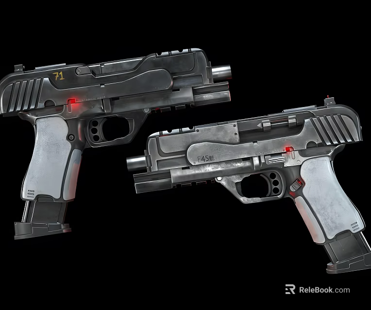 Modern Tactical Handguns As Advanced Weapon Design With Metallic Finish And Red Indicators 3d model 