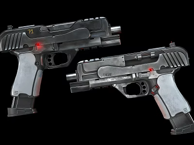 Modern Tactical Handguns As Advanced Weapon Design With Metallic Finish And Red Indicators 3d model
