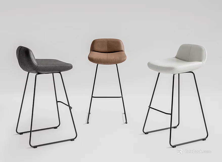 Modern Leather Bar Stools Gray Brown White With Sleek Metal Legs Design 3d model 