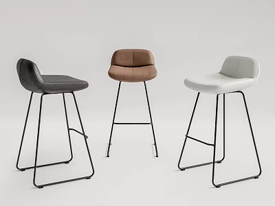 Modern Leather Bar Stools Gray Brown White With Sleek Metal Legs Design 3d model