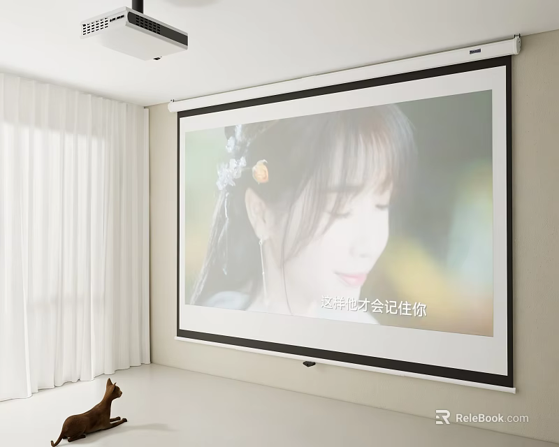 Projection Monitoring Setup In Cozy Modern Room With Projection Screen And Image 3d model 