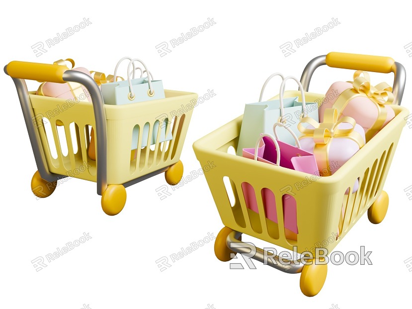 Cartoon Style Shopping Cart E-commerce Shopping Cart E-commerce Art Shopping Festival Promotional Decorative Elements Shopping Cart model