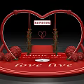 Romantic Decorative Vinyl Record With Red Heart Love Five Text And Ribbons