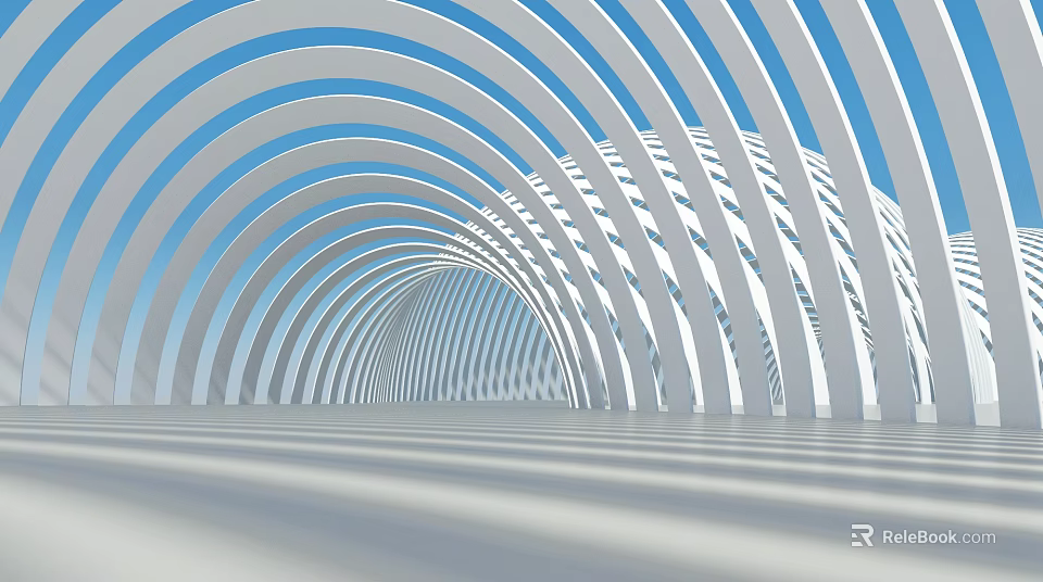 Modern White Pergola With Continuous Arched Design And Light Shadow Effects 3d model 