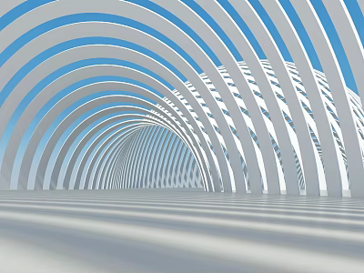 Modern White Pergola With Continuous Arched Design And Light Shadow Effects 3d model