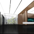 Sleek Bright Modern Office Reception Area With Large Digital Display And Virtual Intelligent Receptionist
