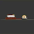 Fresh Sushi Rolls on Green Mat with Wooden Tray White Plate and Red Chopsticks