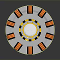 Circular Mechanical Equipment With Orange Black Stripes Silver Frame And Yellow Center