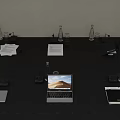 Modern Minimalist Office Meeting Table Setup With Laptops Tablets Documents And Supplies 3d model