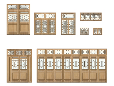 Ancient built doors and windows partition door window model