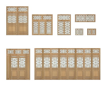 Ancient built doors and windows partition door window 3d model