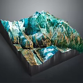 Garden Landscape Featuring 3D Mountain Terrain Model with Rocky Slopes and Green Vegetation
